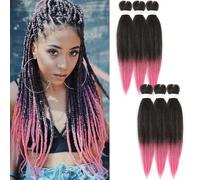 20 Pouces/50cm Rajout Cheveux Tresses Pré-tressé Extension de Tressage 6pcs Cheveux Professionnel Itch Libre Synthétique EZ Braiding Hair, Noir Naturel & Rose