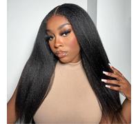 20 pouces Kinky Straight U part WigHuman Hair Perruque Brésiliennes Cheveux Humains Naturel Yaki Wig Couleur Naturelle 180% Densité Pas de Dentelle U Part Human Hair Wigs for Women