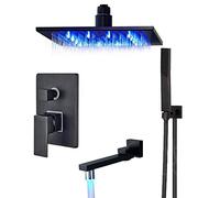 20 Pouces LED Pluie Orbe Rain Mélangeur Sigle Plafond Monté Salle Bain Fauce avec Pomme de Douche à Main, Baignoire pivotante Spout