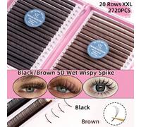 20 rangées Plateau XXL 2720 pièces Cils Anime mouillés et effilés noirs et bruns 0,07 mm Éventails préfabriqués fermés Pointes de fée Rallonges de cils 5D Naturel Doux 5D Flora Anime Faux cils de viso