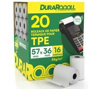 20 Rouleaux Papier TPE CB Bobines Thermiques DuraRoooll - Rouleaux Caisse POS 57mmx36mmx16m Compatibles Avec Nexi SumUp Pax Axerve Ingenico pour Recettes Reçus Distributeurs Automatiques Cartes Crédit
