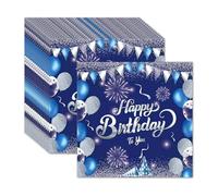 20 Serviette Papier Bleu,Anniversaire,Serviettes Decoration Joyeux,Pour Argent,Fête d'anniversaire,Carrées,Happy Birthday,Bleues et Argentées,Décoration,Dîner,Pique-Nique, Cocktail,Décorations Hommes