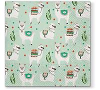20 Serviettes alpakas sur Vert menthe/animaux/été/enfants/fête 33 x 33 cm