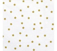 20 serviettes blanches, étoiles dorées