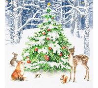 20 serviettes d'animaux se rassemblent autour de l'arbre d'hiver | cerf | renard | lapin | animaux | Noël | hiver | décoration de table | découpage | technique de serviette 33 x 33 cm