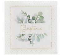 20 Serviettes de table ""Baptême Végétal"" 16.5cm style nature Champêtre avec dorure REF/8376