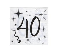 20 Serviettes en Papier âge 40 Ans 33 x 33 cm