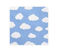 PartyDeco Serviettes en papier Petits nuages blancs – 20 serviettes Bleu 33 x 33 cm pour baby shower