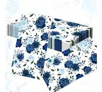 20 serviettes en papier floral bleu poussiere pour evenements mariage fete nuptiale babyshower anniversaire diner the cuisine decoration sans motifs metalliques