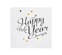 20 Serviettes En Papier Happy New Year Doré 33 X 33 Cm Blanc