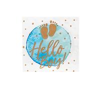 20 Serviettes en papier Hello Boy bleu et or 33 x 33 cm