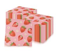 20 Serviettes en papier pour fête des fraises, serviettes pour cocktail et dîner, 2 plis, 33 cm x 33 cm, serviettes en papier colorées pour décorations d’anniversaire pour filles et garçons