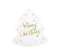 20 Serviettes en papier sapin Merry Christmas blanc et or 16 x 16,5 cm - Blanc