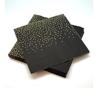 20 Serviettes Pailettes Noir/Or en ouate 3plis - 40x40cm