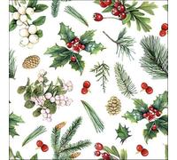 20 SERVIETTES PAPIER HIVER VÉGÉTAL NOËL 33CM BLANC