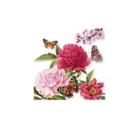 Serviettes de table - AMBIENTE - Paquet de 20 - 3 plis - 33x33cm - En papier de soie - Jetable - Motif pivoines