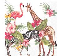 20 serviettes Safari en Afrique | Zebra | Giraffe | Flamingo | Animaux | 33 x 33 cm