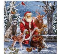 20 serviettes Santa's Gifts - Père Noël nourrit les animaux dans la forêt 33x33cm