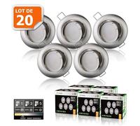 20 Spots LED Dimmable Alu Brossé - LAMPESECOENERGIE - Blanc Neutre - Orientable