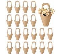 20 Stück Blumenstraußbeutel aus Kraftpapier mit Griffen - Tütenset für Blumen & Geschenke im rustikalen Vintage-Stil - Kegeltüten Blumenverpackung für Hochzeit, Geburtstag & Floristenbedarf