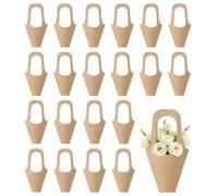 20 Stück Blumenstraußbeutel aus Kraftpapier mit Griffen - Tütenset für Blumen & Geschenke im rustikalen Vintage-Stil - Kegeltüten Blumenverpackung für Hochzeit, Geburtstag & Floristenbedarf
