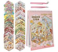 20 Sujets Différent Autocollants de Scène mit 2 Pince à Épiler | Stickers 3D DIY Sticker Book Soulage le Stress, Cosy Stickers pour Enfants et Adultes (Rose)