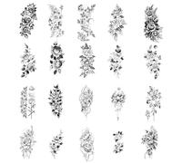 20 Temporaire Tatouages Autocollants Fleurs Noire, Tatouage Ephemere Fleur, Fleurs Papillons Faux Tatouages Autocollants Décoratif, Grands Autocollants de Tatouage pour Adultes Hommes et Femmes