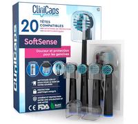 20 Têtes de Brosses à Dents Électriques Brossette de Rechange Compatibles avec Oral-B Poils Doux Clinicaps Softsense Couleur Noire Double Protection Étui Aseptique et Capuchon Protecteur