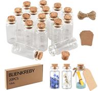 20 x 10ml Flacon,Bouteille,Fiole verre,Bouchon Liège,Carte,Ficelle,22x50 mm,C9.5