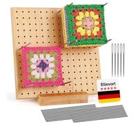 20 x 20 cm Planche De Blocage pour Granny Square,Planche en Bois pour Crochet Tricot,Planche Carré du Crochet avec 20 Barres en Acier,5 Aiguilles, pour une Projets de Tricot