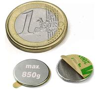 20 x Aimant rond en néodyme avec adhésif Ø 13 mm x 1 mm, Disque magnétique - tient 850 g - 20 pièces - Aimants permanents circulaires adhésifs de Terres Rares pour l'industrie et la maison