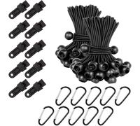 20 X Black Portable Tarpaulin Ball Tensioner Tarpaulin Tensioner With 10 Fixing Clips/10 Hooks,Elastic Cords For Tarpaulin,Marquees,Tents,Banners