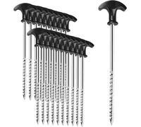 20 X Heavy Duty Stable Steel Tent Pegs With Thread Camping Pegs With T-Handle Ground Stake Screw Tent Stake For Camping And Outdoor