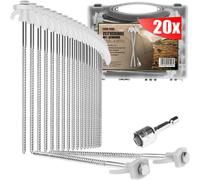 20 X Steel Tent Pegs-Screw Pegs In Carry Box-Heavy Duty Ground Pegs With Thread For Camping And Outdoors-Ideal Tent Pegs For Hard Ground