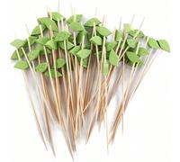 200/100/50/20/10 pièces Piques à nourriture en forme de feuille verte tropicale, pics à fruits pour cocktail, cure-dents fantaisie, brochettes en bambou de 4,7 pouces pour la fête hawaïenne, Noël 20 p