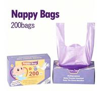 200/210/400 pièces Sacs poubelle parfumés pour couches/sacs à déjections d'animaux de compagnie, sacs épais anti-fuite et anti-odeur couleur macaron violet avec boîte de distribution Boîte violette de