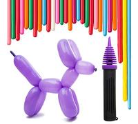 200 ballons torsadés avec pompe à main - Pompe double action pour sculpter les animaux de ballons. Ballons de qualité supérieure.