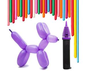 200 ballons torsadés avec pompe à main - Pompe double action pour sculpter les animaux de ballons. Ballons de qualité supérieure.
