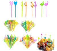200 Brochettes à Fruits Réutilisables en Plastique sans BPA, Fourchettes Mini Enfant avec Motifs Cœur Note Musicale Flamant Épée, Piques Apéritifs Cocktail pour Soirée Barbecue Réunion Familiale