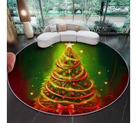 200 cm Tapis Rond Dessin Animé Sapin De Noël Nœud, Vert Imitation Cachemire Douce Tapis Circulaire Imprimé Antidérapant Lavable pour Salon Chambre Cuisine Salle à Manger