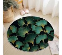 200 cm Tapis Rond Nature Feuilles De Ginkgo Plantes, Vert Imitation Cachemire Douce Tapis Circulaire Imprimé Antidérapant Lavable pour Salon Chambre Cuisine Salle à Manger