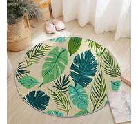 200 cm Tapis Rond Plantes Tropicales Dessinées À La Main Monstera, Vert Crème Imitation Cachemire Douce Tapis Circulaire Imprimé Antidérapant Lavable pour Salon Chambre Cuisine Salle à Manger