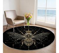 200 cm Tapis Salon Art Céleste Abeille Constellation Géométrie Imprimés Rond Antidérapant Carpette, Noir Or Anti Slip Lavable Tapis de Sol Grand pour Couloir, Chambre, Cuisine, Salon