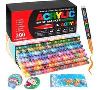 200 Couleurs Feutre Acrylique, Tête de Brosse Douce GuangNa Marqueur Peinture Acrylique pour Coloriage, Verre, Tissu, Oeuf