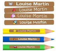 200 étiquettes adhésives personnalisées pour crayons, stylos et marqueurs. Autocollants scolaires avec nom pour marquer les objets. Stickers imperméables pour l'école. Mesure 4,6 x 0,6 cm