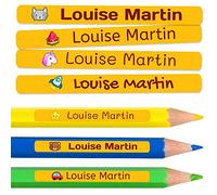 200 étiquettes adhésives personnalisées pour crayons, stylos et marqueurs. Autocollants scolaires avec nom pour marquer les objets. Stickers imperméables pour l'école. Mesure 4,6 x 0,6 cm