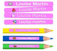 200 étiquettes adhésives personnalisées pour crayons, stylos et marqueurs. Autocollants scolaires avec nom pour marquer les objets. Stickers imperméables pour l'école. Mesure 4,6 x 0,6 cm