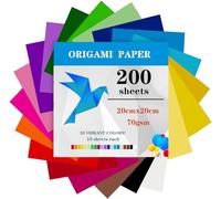 200 Feuilles de Papier Origami, 20 x 20 cm Double Face (70 g/m²), 20 Couleurs Grands Carrés de Feuille Origami Papier Couleur pour Enfants, Loisirs créatifs, Projets d'artisanat