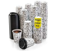 200 Gobelets Carton pour Café à Emporter - Tasse Café 240ml avec Couvercles et Agitateurs en Bois pour Servir le Café, le Thé, des Boissons Chaudes et Froides
