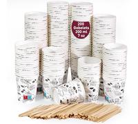 200 Gobelets Jetables de 200 ml / 7 oz en Carton Blanc avec Agitateurs en Bois, Parfaits pour Café et Autres Boissons, verres jetables